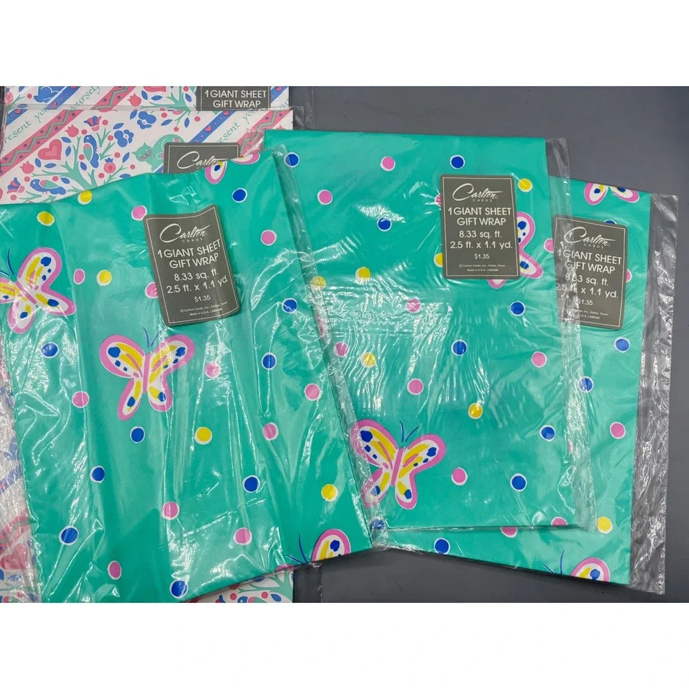 Vtg Carlton Cards American Greetings‎ Gift Wrap Lot Fish Butterfly Floral 10pc